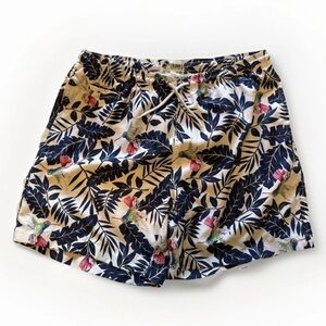Trunks Surf & Swim Co Swim Trunks Shorts Mens Large White Blue Tropical Print